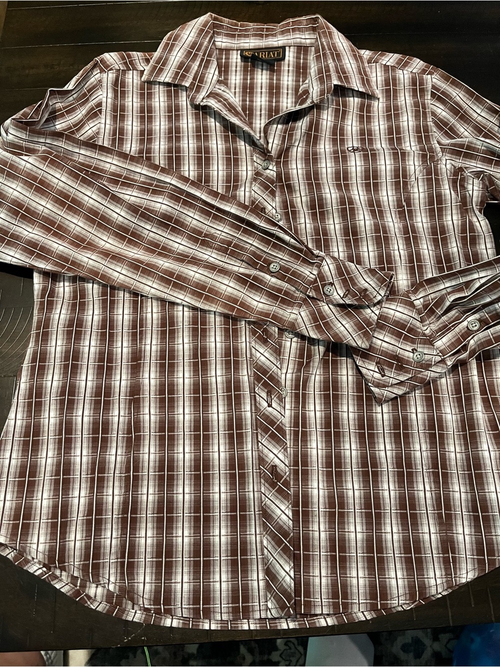 Men’s Ariat Brown Plaid Long-Sleeve Shirt size medium M